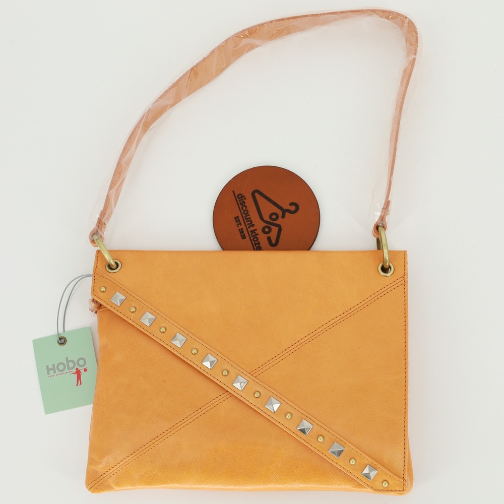 Hobo The Original Zander Tangerine Leather Crossbody Shoulder Flap Bag Studded